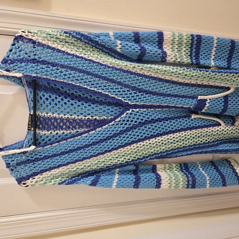 Striped Crochet Cardigan in Blue and Green